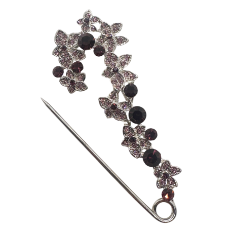 Brosa ac de siguranta cu flori si cristale bordo [1]