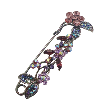 Brose & Pandantive - Brosa ac de siguranta cu flori si cristale roz