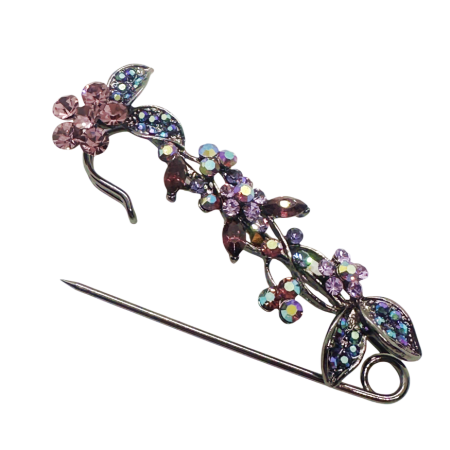 Brosa ac de siguranta cu flori si cristale roz [1]