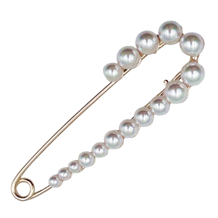 Brose & Pandantive - Brosa - Ac de siguranta auriu cu perlute albe