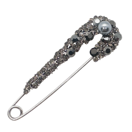 Brose & Lantisoare - Brosa Ac de siguranta argintiu JOANA cu perla si cristale negre