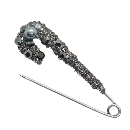 Brosa Ac de siguranta argintiu JOANA cu perla si cristale negre [1]