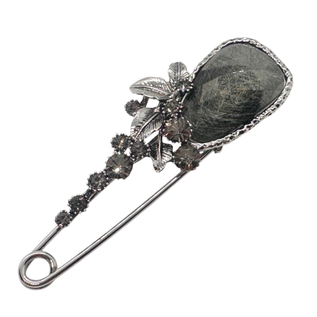 Broșă ac de siguranță cu frunze argintii și cristale