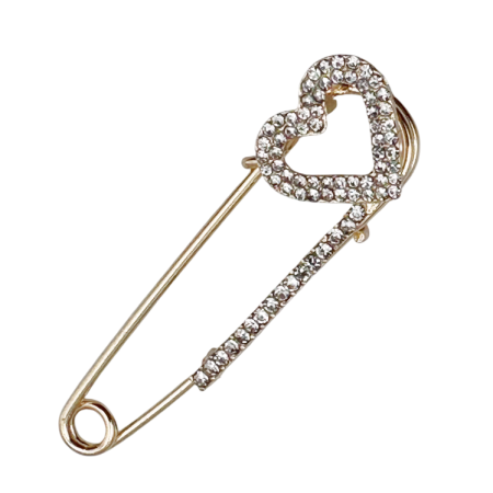 Brose & Pandantive - Brosa - Ac de siguranta auriu cu strasuri si inimioara