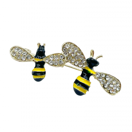 Brose & Pandantive - Brosa cu Albine HAPPY, Auriu, 4cm