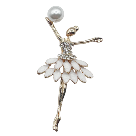 Brose & Pandantive - Brosa balerina aurie cu strasuri si sidef