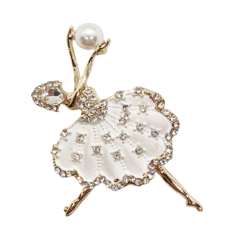 Brose & Lantisoare - Brosa Balerina cu rochita alba si strasuri EMILY