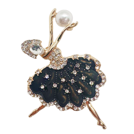 Brose & Lantisoare - Brosa Balerina cu rochita neagra si strasuri EMILY