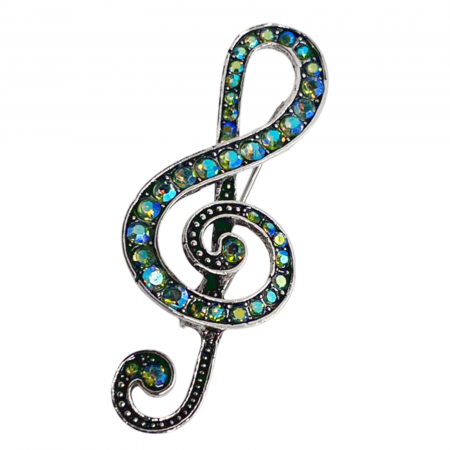 Brose & Pandantive - Brosa Cheia Sol cu strasuri MUSIC, Argintiu, 4.5cm