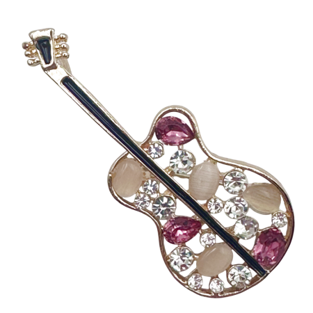 Brose & Pandantive - Broșă chitara cu cristale roz – accesoriu elegant cu tematică muzicală