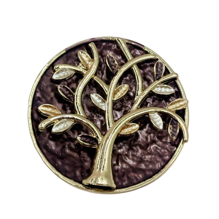 Brose & Pandantive - Brosa Copacul Vietii BLOOM Maro- Auriu – Model Rotund Elegant 