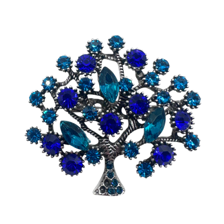 Brose - Brosa Copacul Vietii argintiu cu cristale albastre LIFE