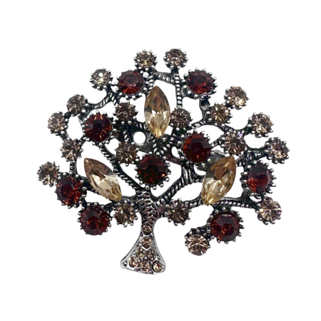 Brose - Brosa Copacul Vietii argintiu cu cristale maro LIFE