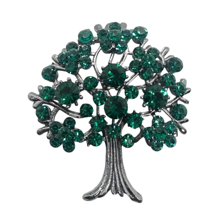 Brose & Lantisoare - Brosa Copacul Vietii argintiu cu cristale verzi BLOOM