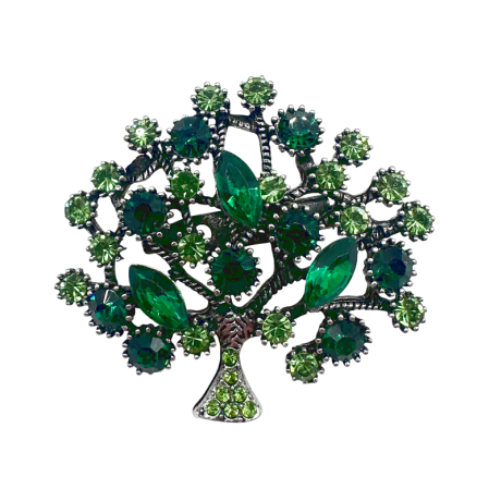 Brose - Brosa Copacul Vietii argintiu cu cristale verzi LIFE