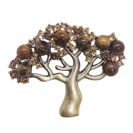 Brose & Lantisoare - Brosa Copacul Vietii cu margele maro si cristale BLOOM, 5 cm