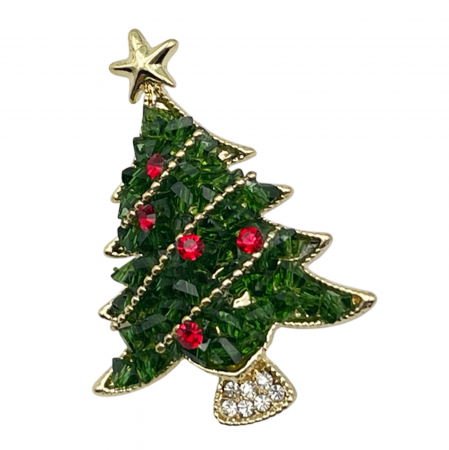 Brosa Craciun - Bradut impodobit CHARM, Auriu [2]