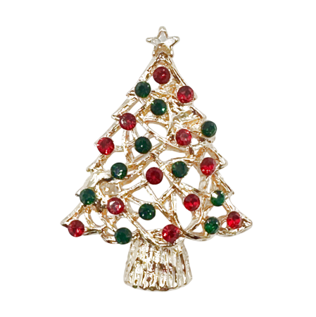 ACCESORII VESTIMENTARE CRACIUN - Brosa Craciun - Bradut cu strasuri FIRRY, Auriu