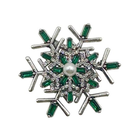 Brose & Cercei & Coliere - Brosa Fulg De Nea cu strasuri SNOW, Argintiu/ Verde