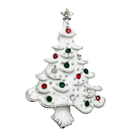 ACCESORII VESTIMENTARE CRACIUN - Brosa Craciun - Bradut cu strasuri HOLLY, Argintiu