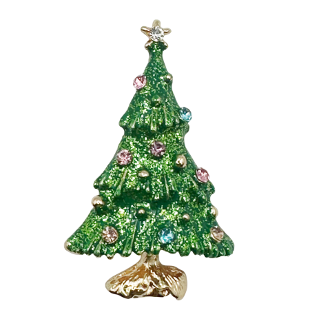 ACCESORII VESTIMENTARE CRACIUN - Brosa Craciun - Bradut cu strasuri JOYFUL, Verde
