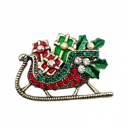 ACCESORII VESTIMENTARE CRACIUN - Brosa Craciun - Saniuta cu strasuri CHRISSY, Auriu