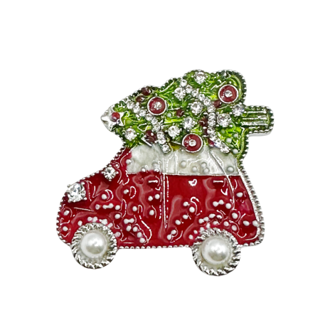 ACCESORII VESTIMENTARE CRACIUN - Brosa Craciun - Masina cu bradut JOY, Argintiu
