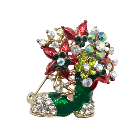ACCESORII VESTIMENTARE CRACIUN - Brosa Craciun - Cizmulita cu strasuri JOLLY, Auriu