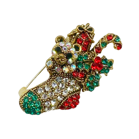 ACCESORII VESTIMENTARE CRACIUN - Brosa Craciun - Soseta cu strasuri TEDDY