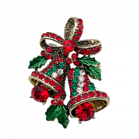 ACCESORII VESTIMENTARE CRACIUN - Brosa Craciun - Clopotei cu strasuri BRIGHT, Auriu