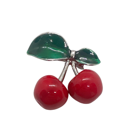 Brose & Lantisoare - Brosa argintie cu Cirese rosii CHERRYL