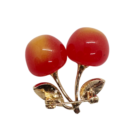 Brosa aurie cu Cirese rosii si frunze verzi CERISE [1]