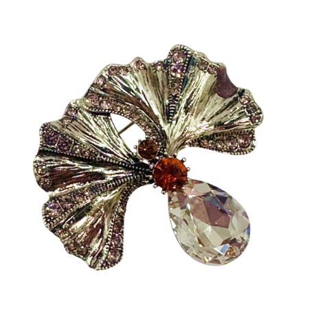 Brose & Pandantive - Brosa Eleganta Aurie cu Frunze GINKO si strasuri