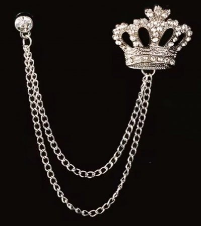 Brosa cu lant pentru rever CROWN, Argintiu [1]