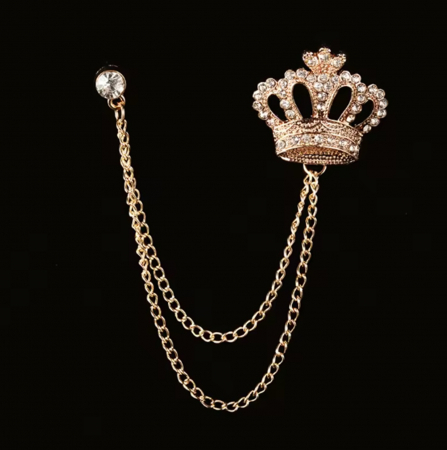 Bijuterii Barbatesti - Brosa cu lant pentru rever CROWN, Auriu