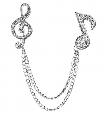 Bijuterii - Brosa cu lant pentru rever AMADEUS, Argintiu