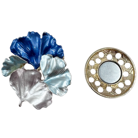 Brosa aurie cu magnet si frunze bleu GINKO - Model Elegant  [1]