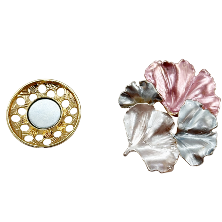 Brosa aurie cu magnet si frunze roz GINKO - Model Elegant  [1]