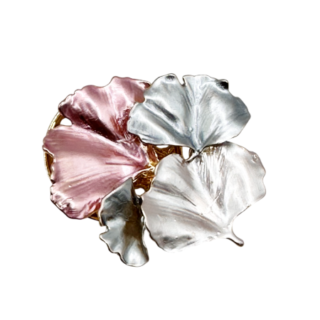 Brosa aurie cu magnet si frunze roz GINKO - Model Elegant  [2]