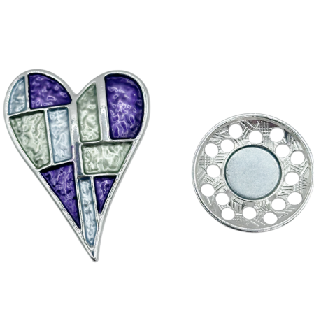 Brosa argintie cu magnet si inima mov ESME - Model Elegant  [1]