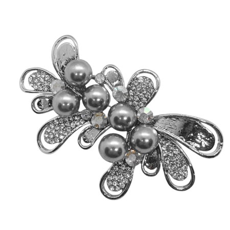 Brose & Lantisoare - Brosa eleganta argintie cu perle si cristale REINA