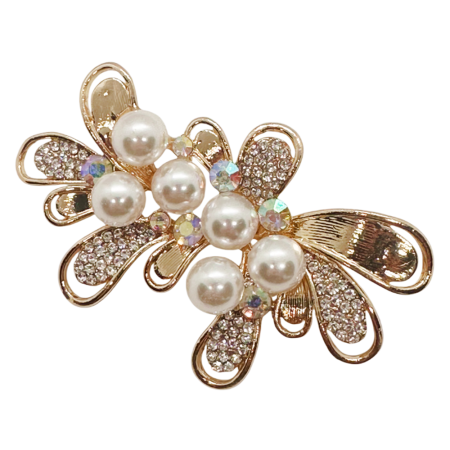 Brose & Lantisoare - Brosa eleganta aurie cu perle si cristale REINA