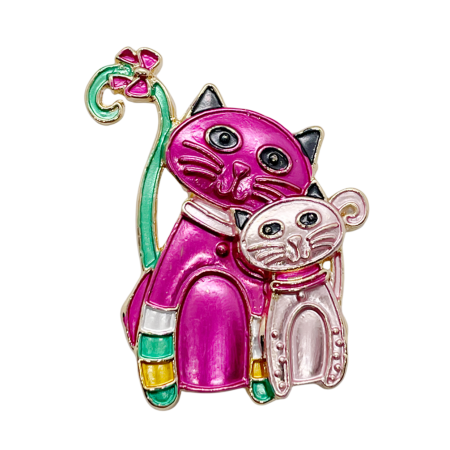 Brose & Pandantive - Brosa cu Pisici KITTY, Fucsia/ Roz, 5 cm