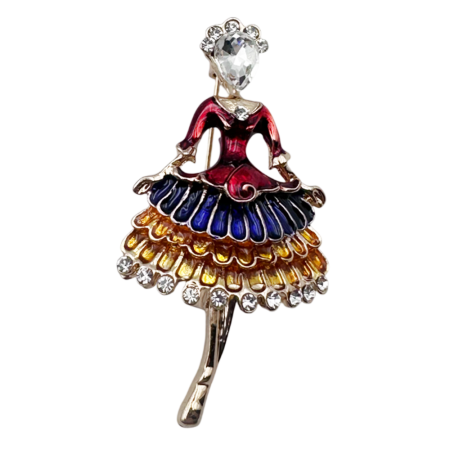 Brose & Pandantive - Brosa Dansatoare LUCIA cu Rochie Rosie si Diadema