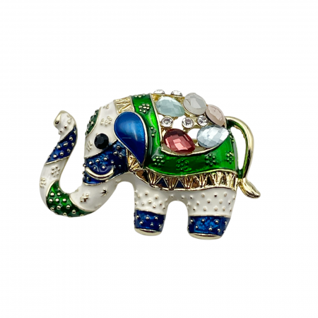 De Sezon - Brosa elefant DUMBO, Verde/ Auriu, 4cm