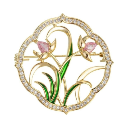 Brose & Pandantive - Broșă elegantă aurie cu flori si strasuri GRACE