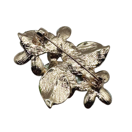 Brosa eleganta aurie cu flori albe si frunze verzi - Accesorii de Primavara [1]