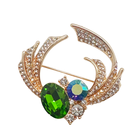 Brose & Lantisoare - Brosa Eleganta aurie EMERALD cu cristal VERDE