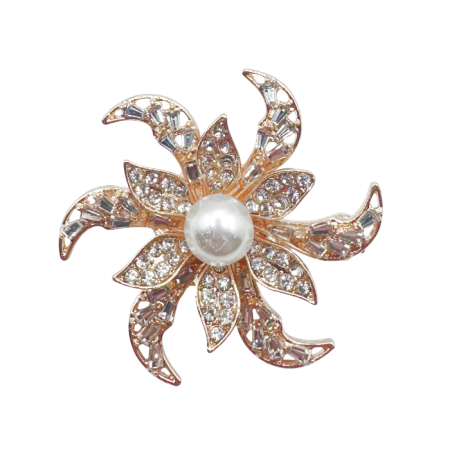 Brose - Brosa eleganta Floare GRACE aurie  cu perla si strasuri