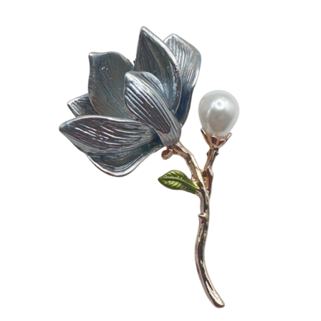 Brose - Broșă elegantă floare bleu cu perlă decorativă